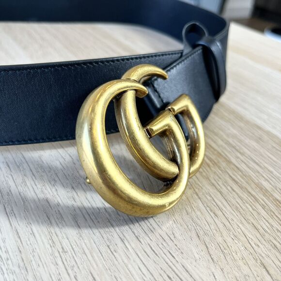 Authentic Gucci Marmont Belt Size 80/32 Black Leather Gold - Picture 3 of 7